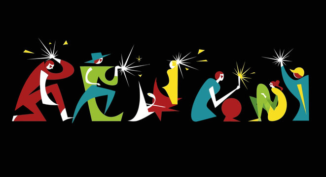 Creative illustration of people holding camera flashes