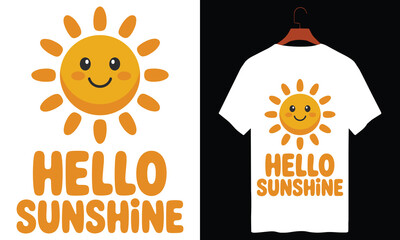 Hello sunshine cute sun character graphic for summer greetings fun happy childhood. © MST MOMATAJ