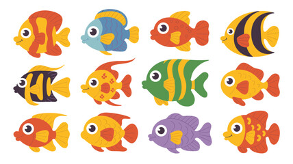Cute Aquarium Fish Vector Set Colorful Cartoon Fish Collection for Kids © MstRazina