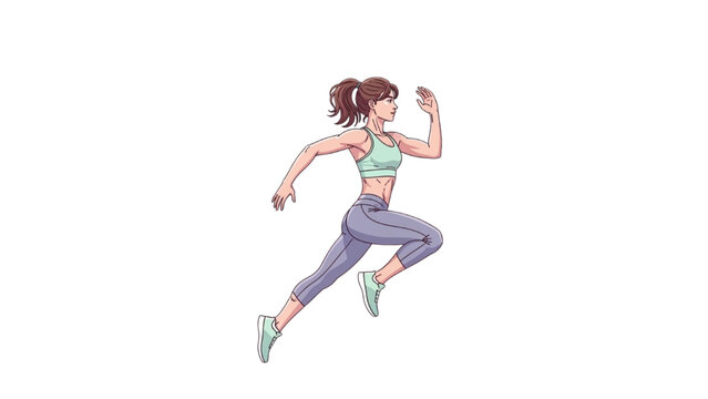 Woman wearing sports bra runs energetically on transparent background PNG