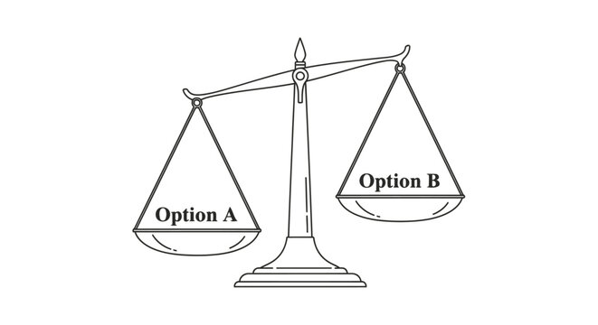 Scales of justice with options a and b a visual representation of decision making