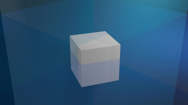 Exploring the geometric shapes and movements in a digital space with a rotating cube at a steady pace