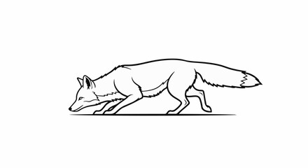 Fototapeta premium Black and white illustration of a fox moving low to the ground
