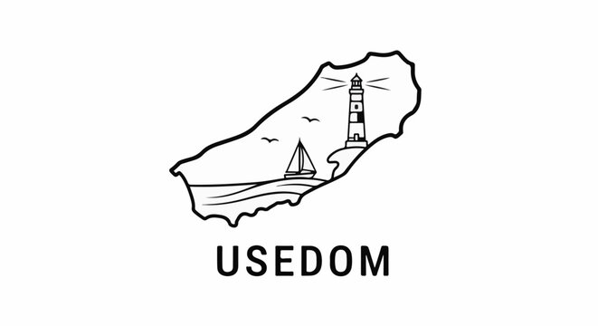 Island silhouette with lighthouse, sailboat, and birds on waves