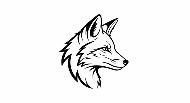 Stylized black and white illustration of a fox's head in profile