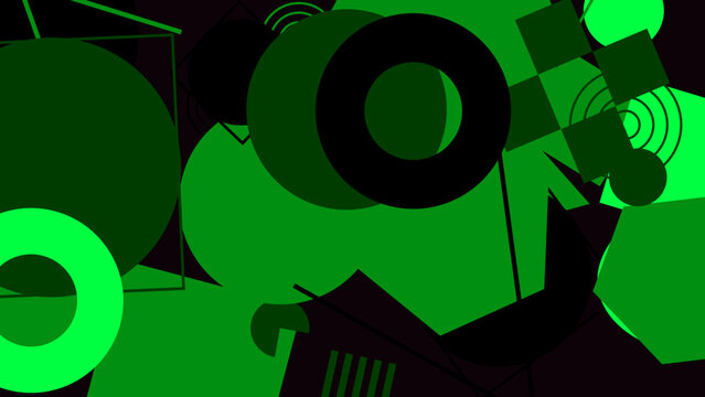 Abstract Green Geometric Shapes Background with Circles and Polygons