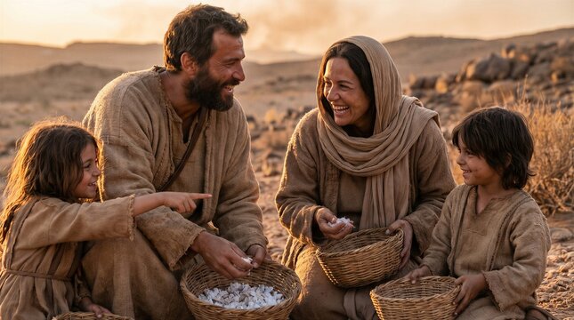 God Providing Manna and Quail in the Wilderness for the Israelites During Their Journey Through the Desert