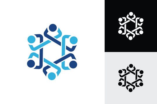 Global Community Logo with Abstract People Unity Teamwork Connection Symbol