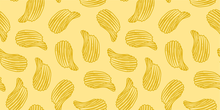 potato chips pattern. doodle potato chips pattern background. potato chips seamless pattern background. unhealthy snacks chips pattern.