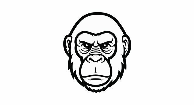 Stylized black and white outline of a gorilla's face with intense eyes