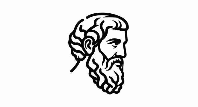 Stylized profile of a man with long hair and beard