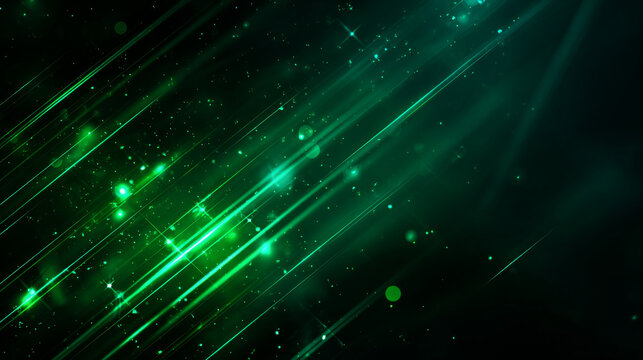 Abstract dark green background with green glowing lines, free space for design.