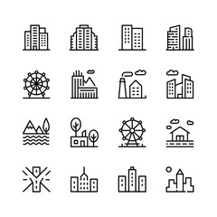 Obraz premium Minimalist line art icons depicting various city landmarks and natural elements