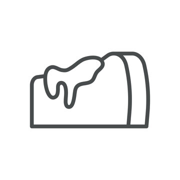 Burnt Basque cheesecake slice outline icon. Melting cream top. Line vector illustration isolated on white