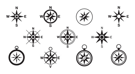 Nautical rose of winds symbols and black compass icons for maritime mapping and geographical direction finding. © Habib Stocker