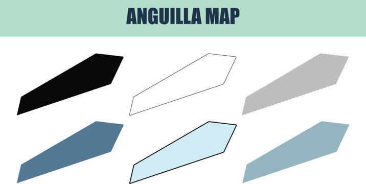 Anguilla map variations presented in different styles including solid colors and outlines on a clean background