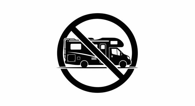 Prohibition symbol over a recreational vehicle outline