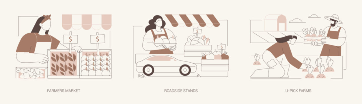 Selling farm products isolated cartoon vector illustrations se