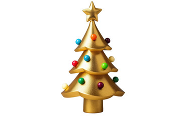 Fototapeta premium Golden stylized christmas tree with star and colorful ornaments representing holiday season and celebration