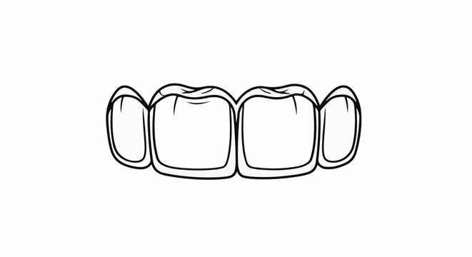 Stylized black and white outline drawing of human teeth in a row