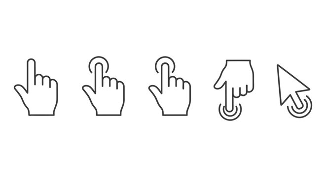 Hand cursor icons showing clicking and pointing actions for website user interface