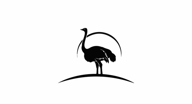 Silhouette of an ostrich standing under a crescent moon