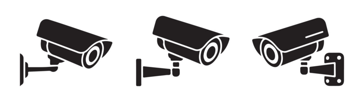 Outdoor surveillance cameras icons for security and monitoring, cctv equipment illustration.