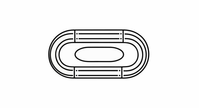 Stylized outline of an oval race track with inner lanes and straightaways