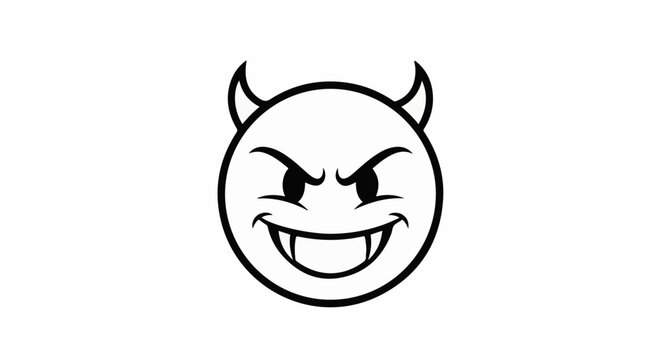 A cartoon devil face with sharp teeth and menacing eyes
