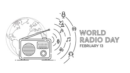 Obraz premium World radio day celebration design illustration of vintage radio and signals