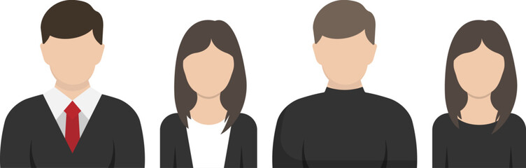 Fototapeta premium Set of male and female business avatar illustrations in flat design style. Clean and modern characters suitable for user profiles, corporate identity, apps, and website interfaces.