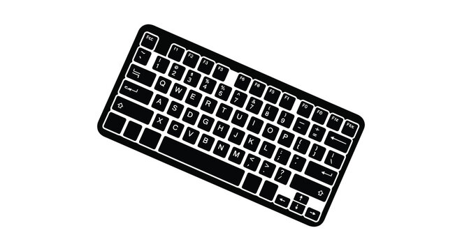 A black keyboard is prominently displayed featuring a distinct sharp silhouette