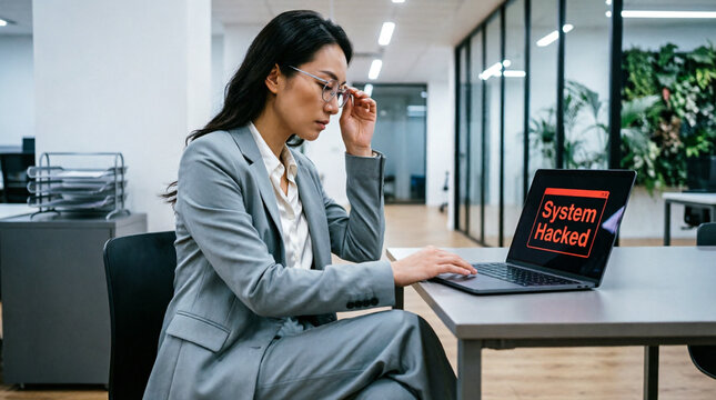 Cybersecurity breach alert shows system hacked, highlighting urgent need for data protection.