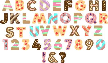 Naklejka premium Cartoon bakery pastry letters and numbers