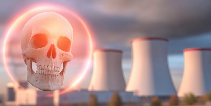 Nuclear power plant. Skull. Radiation. Atomic menace