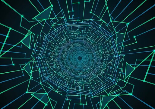 Futuristic Neon Tunnel Geometric Network Depth