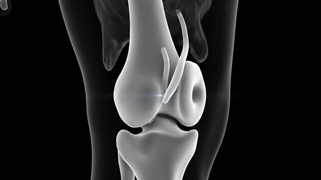 Knee joint replacement 3D rendering; bone structure visualization for medical concepts