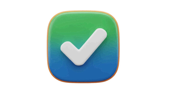 Vector illustration&nbsp;of 3d render of a green and blue gradient check mark icon on a rounded square on a transparent background
