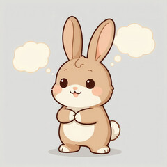 Fototapeta premium Cute Cartoon Rabbit Standing with Thought Bubbles