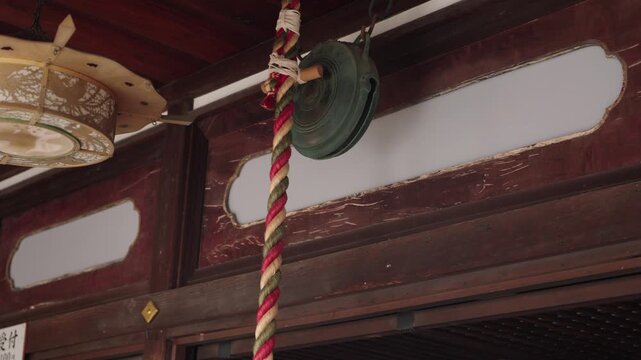 Close up of rope used to ring temple bell at Kiyomizu dera Kyoto