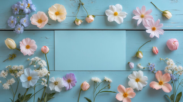 beautiful and soft pastel flowers over vintage wooden background
