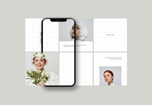 Social Media Mockup With Set of 6 Square Posts