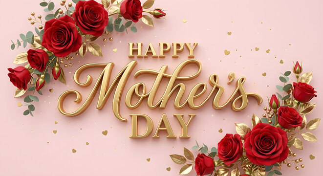 A beautiful Happy Mother's Day message with roses and gold decorations