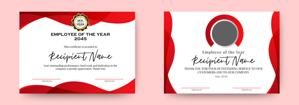 Employee of the Year Certificates Template Design Set. Editable Printable Certificate Template, Best Employee, Custom Gift Award, Employee Rewarding. vector