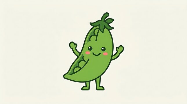 Cute green pea character standing.