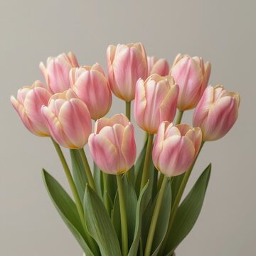 Pink Tulips in Soft Studio Lighting Against Neutral Background