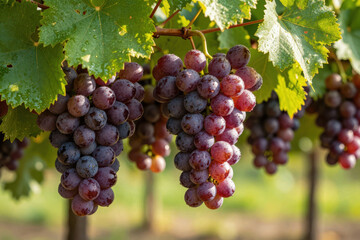 Fototapeta premium Ripe Red Grapes Hanging From Vine in Sunlit Orchard