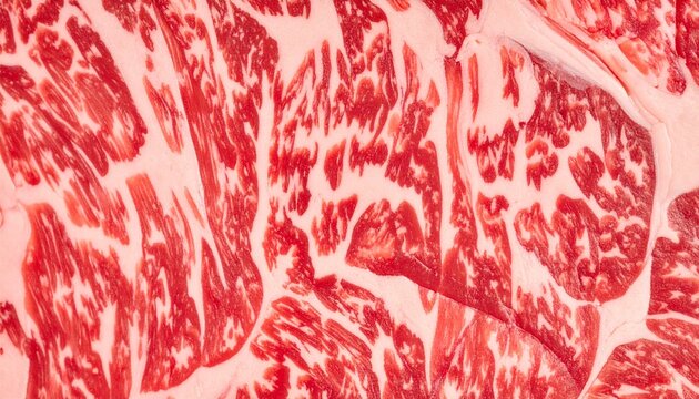 Close up of raw marbled beef texture with rich fat pattern
