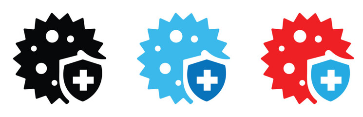 Obraz premium Medical Protection Shield and Virus Bacteria Icon Set for Healthcare Safety, Immune System Support, Disinfectant Hygiene, and Pandemic Prevention
