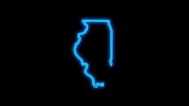 Illinois State (USA) Map Neon Lights, Abstract Illinois State Neon Lights Map Opener Suitable for Politics, Elections, July 4th, News and Sports Events and Memorial Day